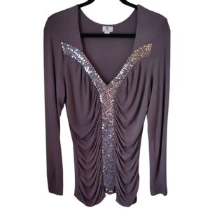 Worthington Long Sleeve  Sequin-Embellished Gray Top Size L